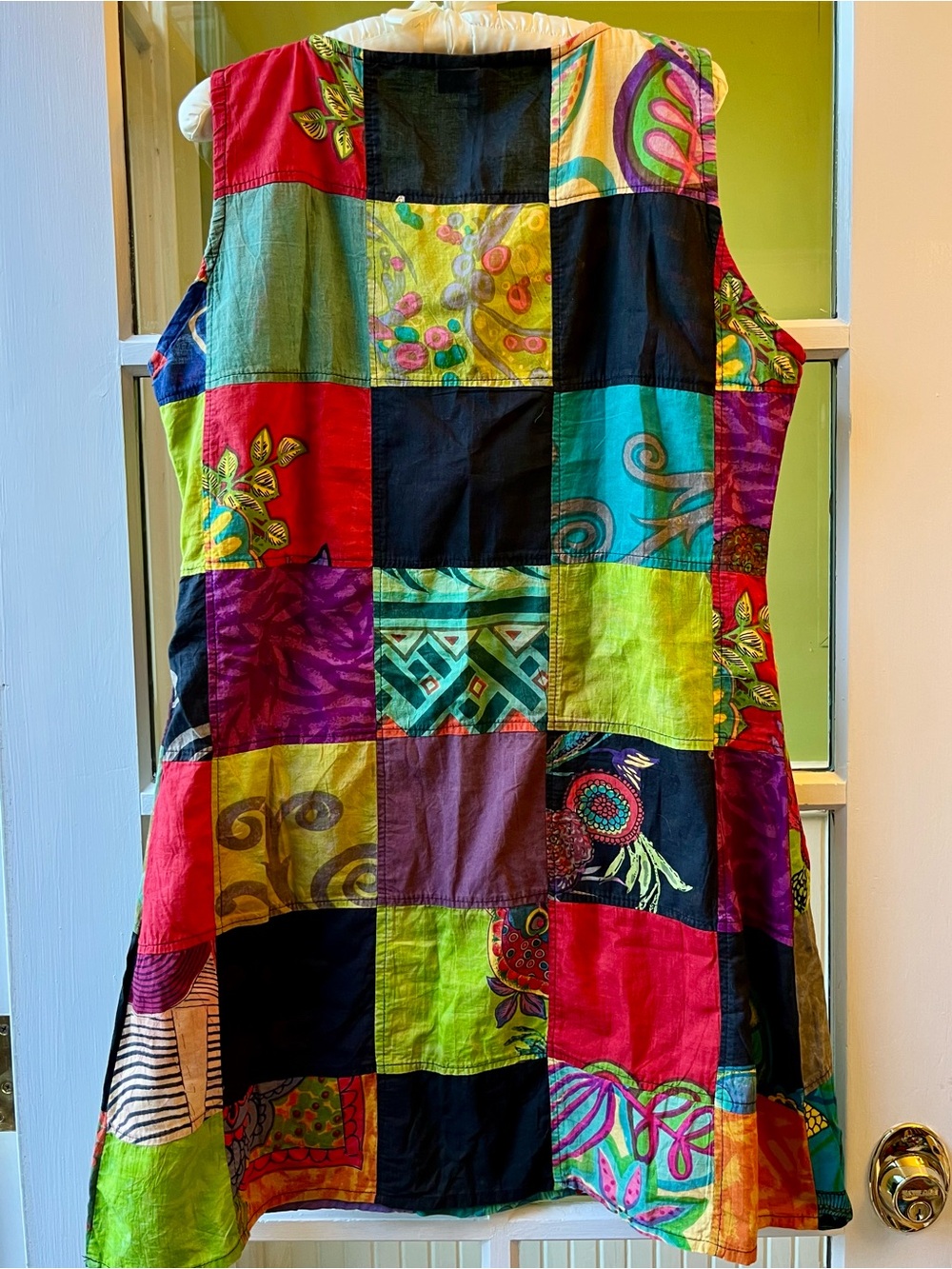 Sleeveless Patchwork Multi-Color A-Line Dress Made in Nepal - Picture 2 of 8